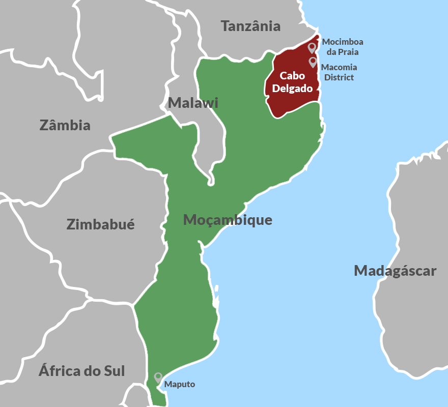 Mappa del Mozambico e della provincia Cabo Delgado