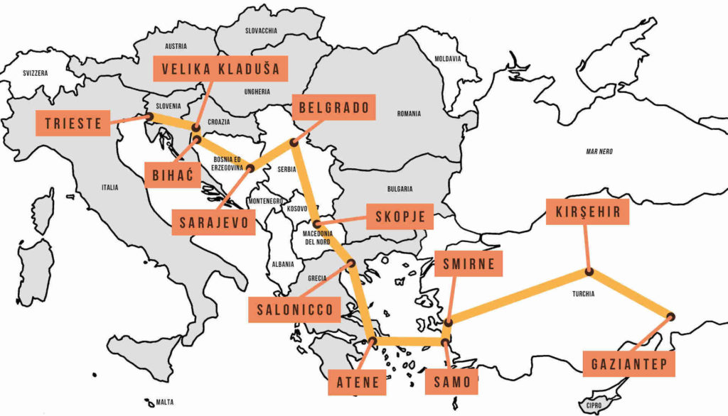 Mappa di Umanita Ininterrotta. Lungo la Rotta balcanica con i missionari Scalabriniani